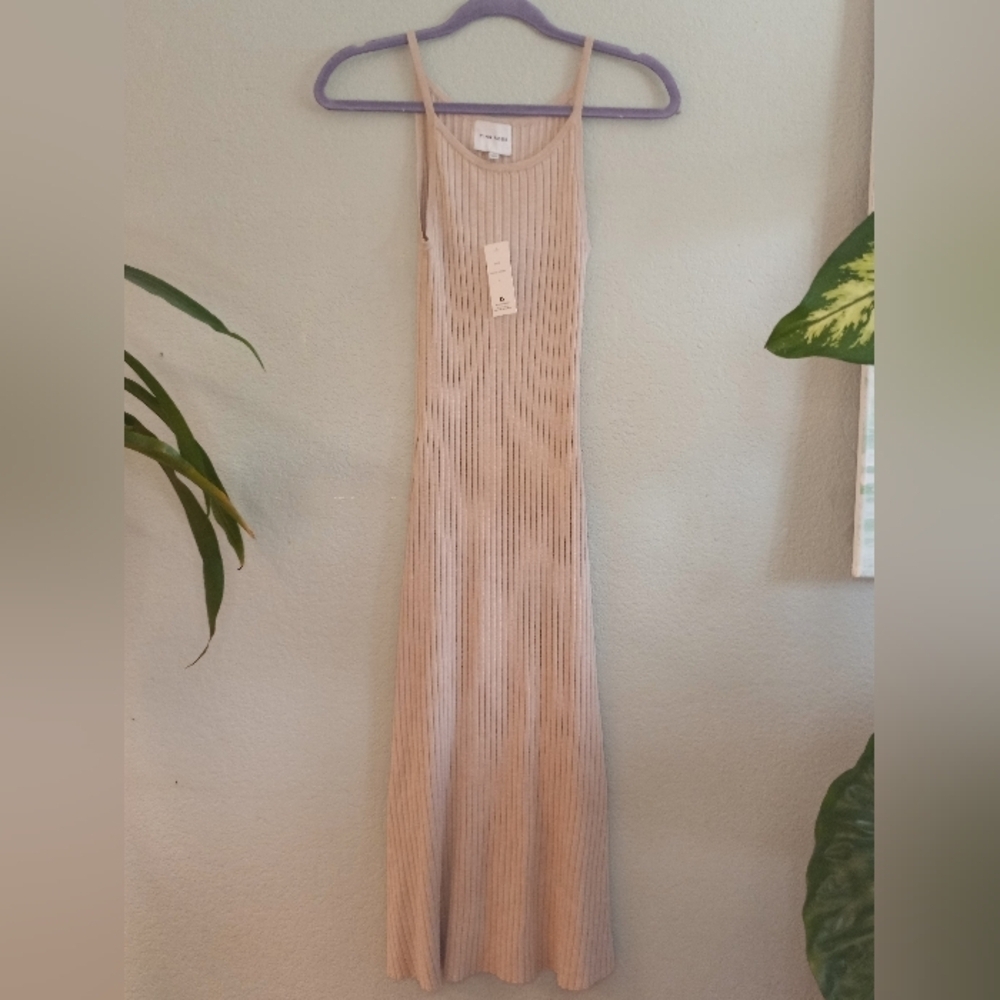 Pink Rose NWT Ribbed Knit Heather Oatmeal Coastal Casual Comfy Beach Maxi Dress